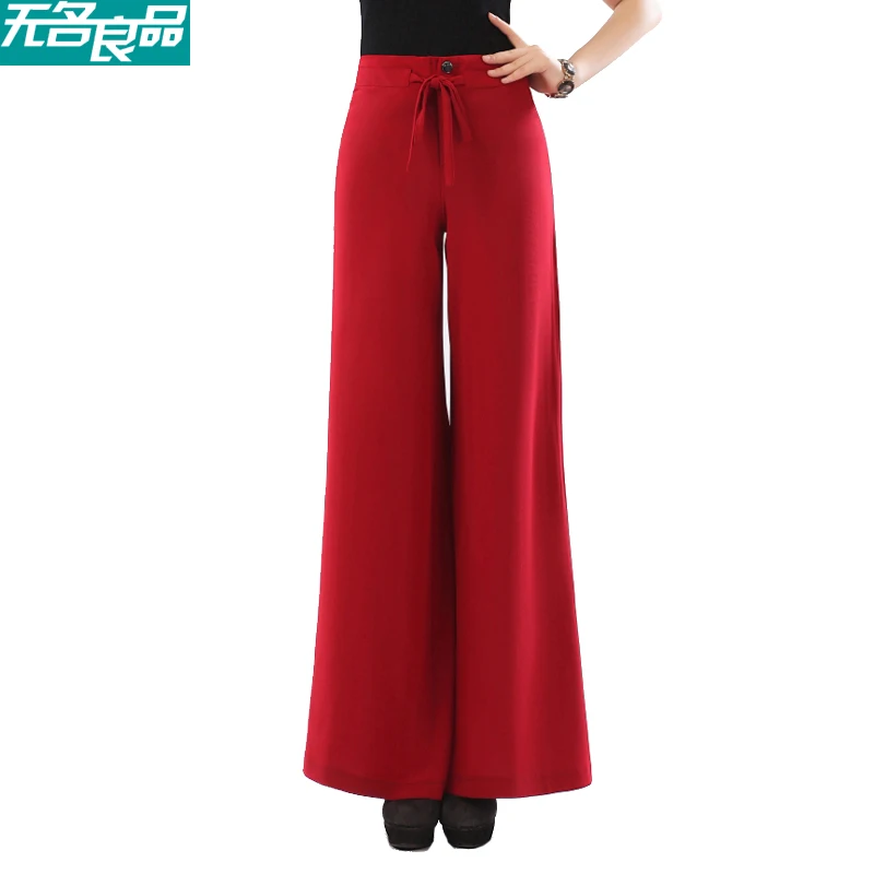Free shipping New Style High Waist Wide Leg Black Red Pants for Women