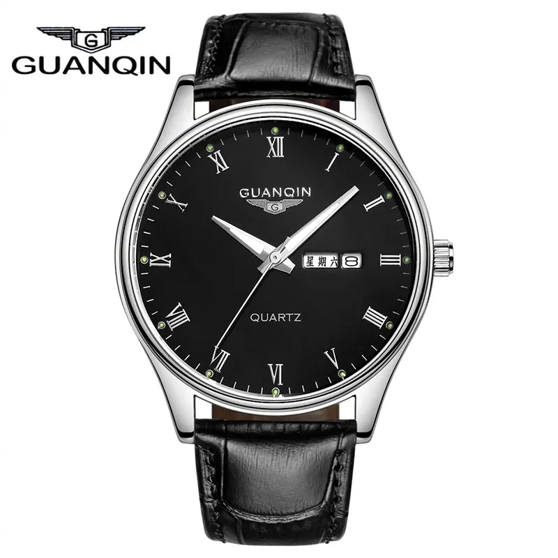 

Guaranteed! 2015 New Fashion Brand GUANQIN Men Watch Leather Strap Business Quartz Watches With Double Calendar Relojes Montre