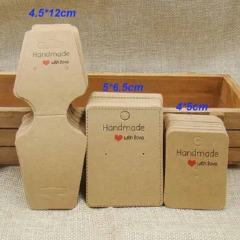 

New White/kraft jewelry display necklace earring card pendant ring card set printed Hand Made With Love jewelry packing card tag