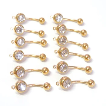 

10PCS Gold Color Surgical Steel Barbells Belly Button Ring Barbell DIY Belly Ring 14g Barbell Add a Charm or Dangle Belly Rings