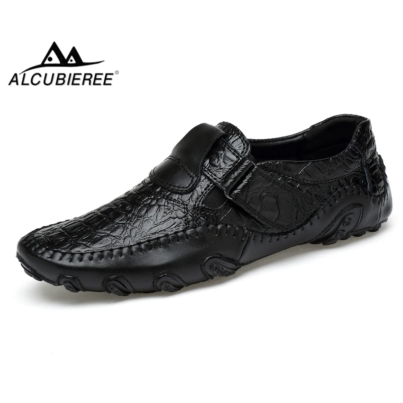 

ALCUBIEREE Fashion Mens Loafers Men Slip On Breathable Driving Shoes Genuine Leather Moccasins Mens Casual Shoes Big Size 46 47