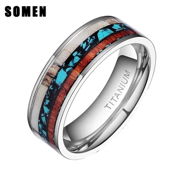 

6mm/8mm Charms Men Rings Antlers Inlay Titanium Ring Engagement Rings For Women Men Wedding Band Love Ring Jewelry Anillos Mujer