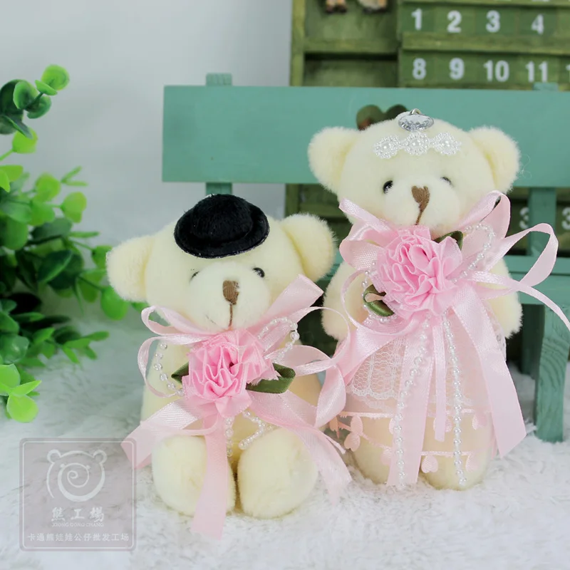 Дешевые 2 шт./пара Kawaii Мини медведь плюшевый для свадебного подарка букет Декор Куклы домашний Декор автомобиля Oranments подарки для влюбленных - Цвет: 12cm Pink