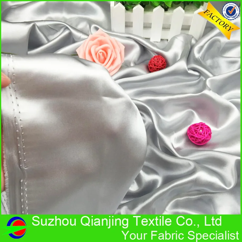 2018 Limited Cheap Top Quality Woven Dyed Shiny Silver Satin Fabric
