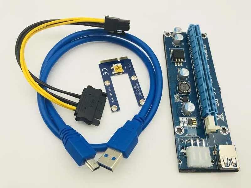 Мини PCI-E для PCIe PCI Express 1x к 16x Extender Riser Card 60 см USB 3,0 адаптер SATA 6Pin мощность кабель для Bitcoin Майнинг Биткойн