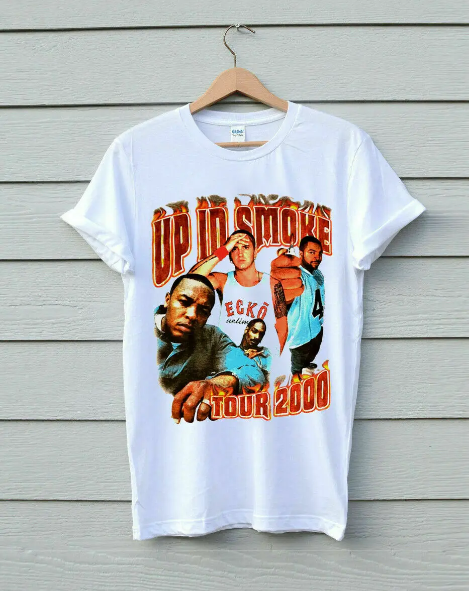 

Vintage Rap T-shirt Up In Smoke Tour 2000 DRE EMINEM SNOOP T-shirt Reprint New Men Short Sleeves T Shirt top tee