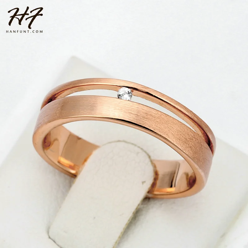 

Simple Wire Drawing Process Lover's Rings for Women Men Austrian Crystal Rose Gold Color Full Sizes Top Quality R433 R434