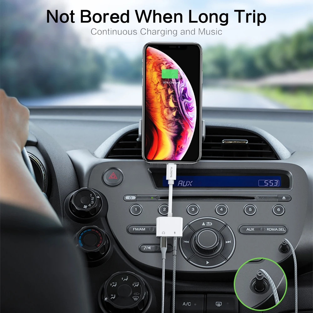 FLOVEME Adapter For iPhone XS Max XR XS X 8 2 in 1 Audio Charge Splitter Converter For Lightning to 3.5mm Jack Headphone Adapter