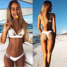 Bikini 2018 Sexy White Mesh Embroidered Flower Strappy Biquini Micro Bathing Suit Swimsuit Thong Swimwear Women Brazilian Bikini trangel thong swimsuit sexy women bikini 2018 swimwear solid swimsuit brazilian bikini strappy swimming suits mesh bikini