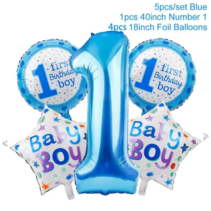 Вечерние воздушные шары из фольги для первого дня рождения для мальчиков, украшения для первого дня рождения, украшения для детей 1 год 1 день рождения для мальчиков - Цвет: 1st birthday balloon