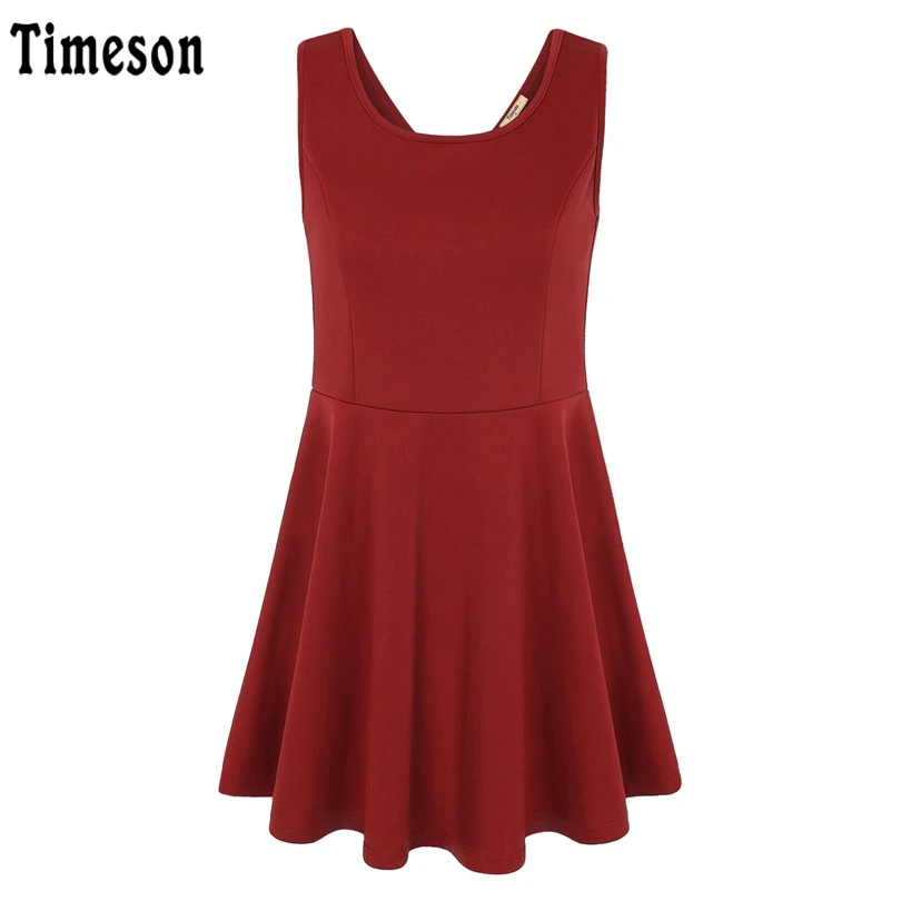 Buy Cheap Women Summer Dresses Sleeveless Sexy Backless Women Tunic Dress Solid Pleasted A-Line Casual Red Femme Party Dresses Vestidos