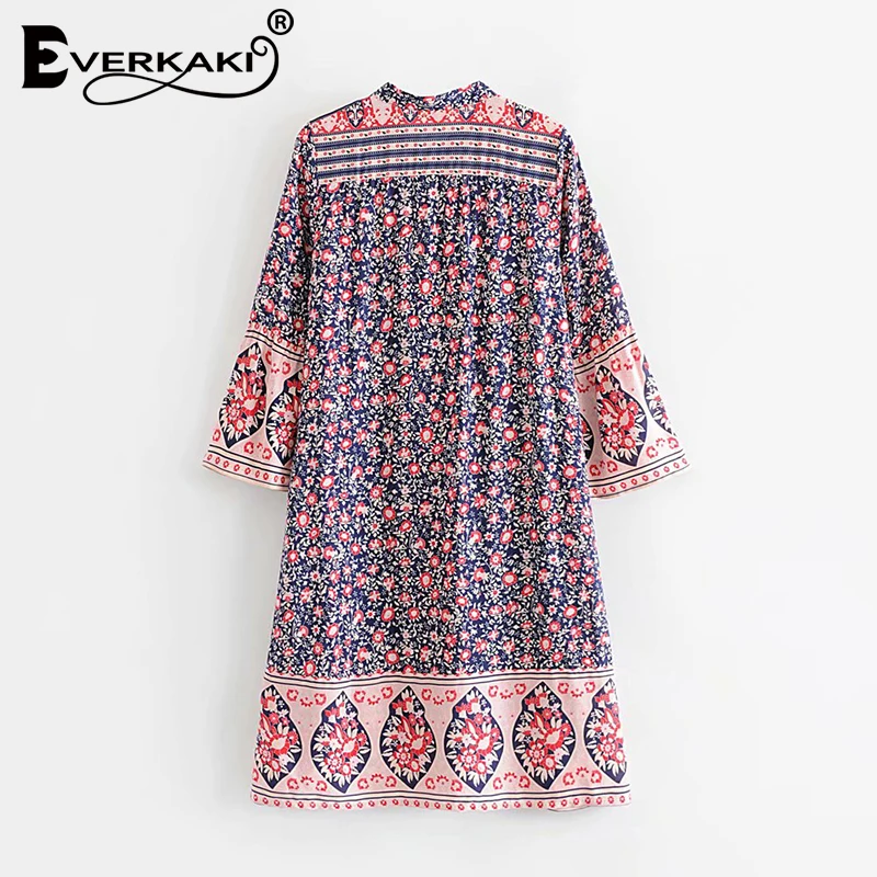 Everkaki Boho длинное платье с цветочным принтом для женщин Цыганское Платье круглым