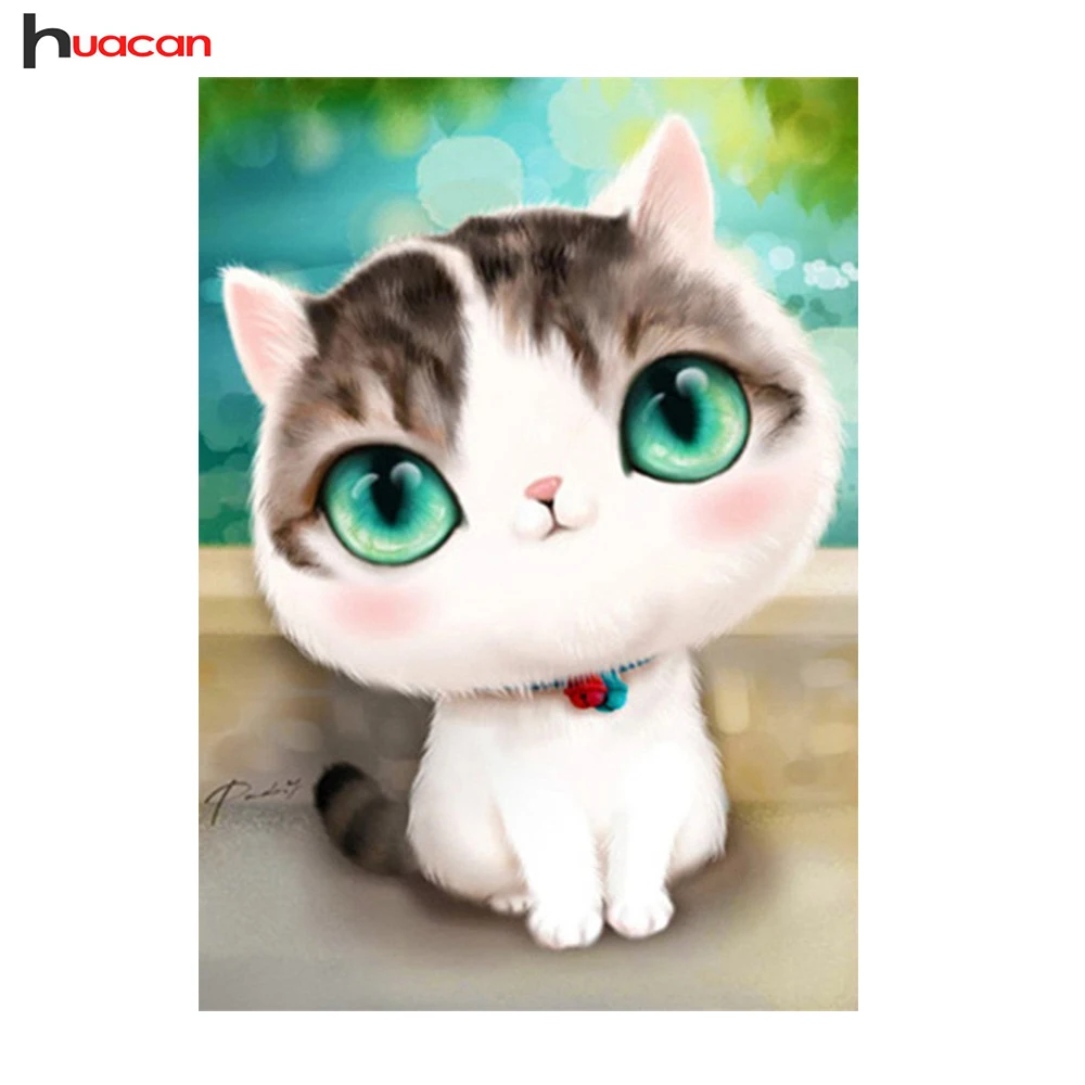 

HUACAN Diamond Painting Cute Cat Needle Gift Wall Stickers Full Square Resin Diamond Embroidery Animals Picture of Rhinestones
