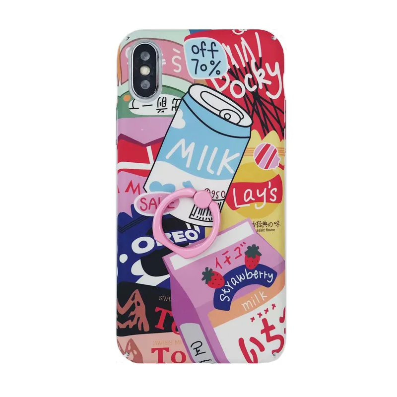 Summer Strawberry Juice Milk Drink tropical bracketPC Cartooon Doodle illustration milk Phone case For Iphone 6s/7/7P/8P/X |