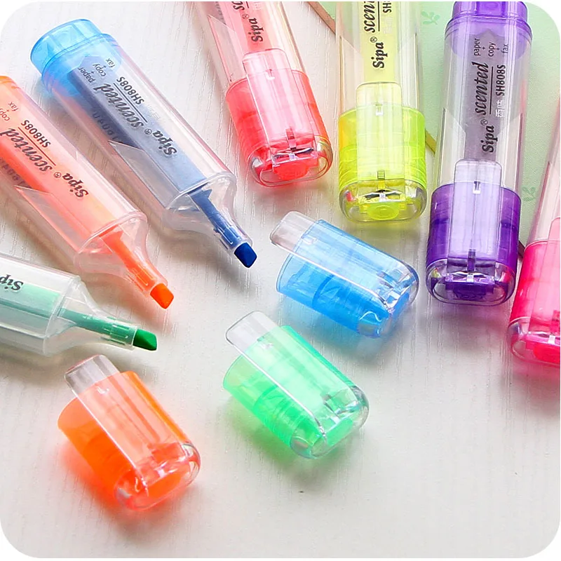 

10pcs/lot South Korea's creative stationery colorful candy color markers Smell fluorescent Marker pen
