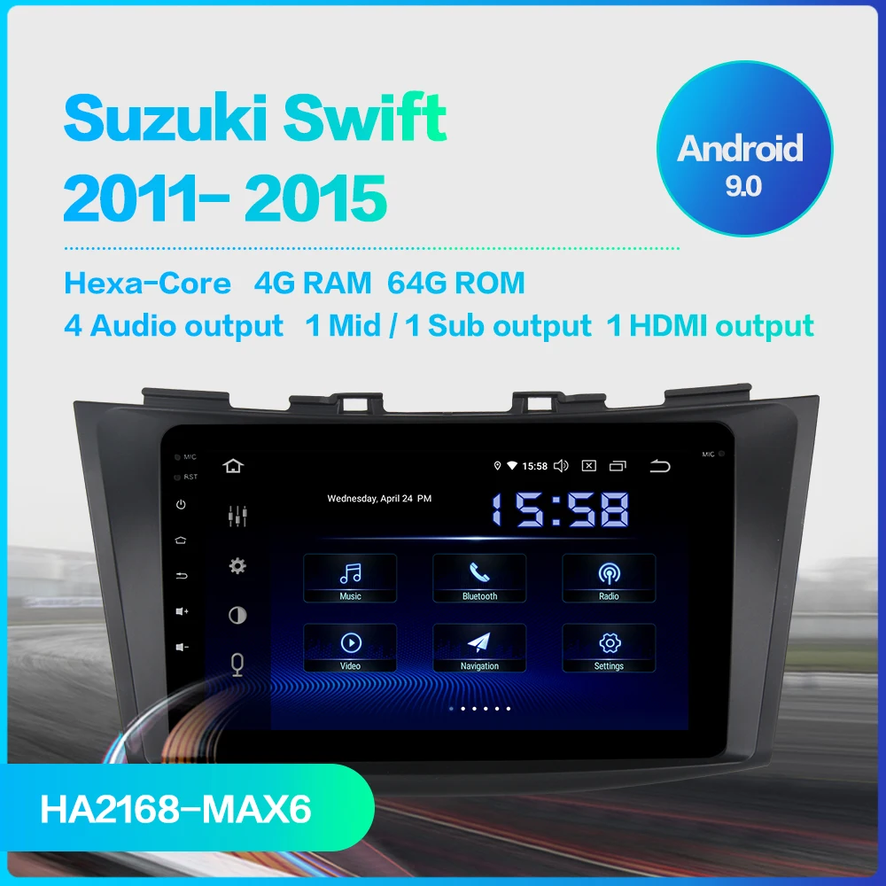 Best Fongent 9" Car Multimidia Android 9.0 for Suzuki Swift 2011 2012 2013 2014 2015 Bluetooth 1080p Video Car Stereo MAX6 radio gps 1