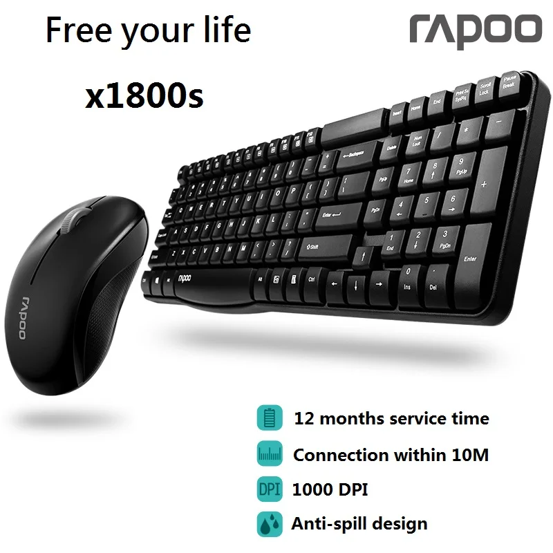 Оригинальная беспроводная клавиатура и мышь Rapoo X1800S комбо с водонепроницаемым