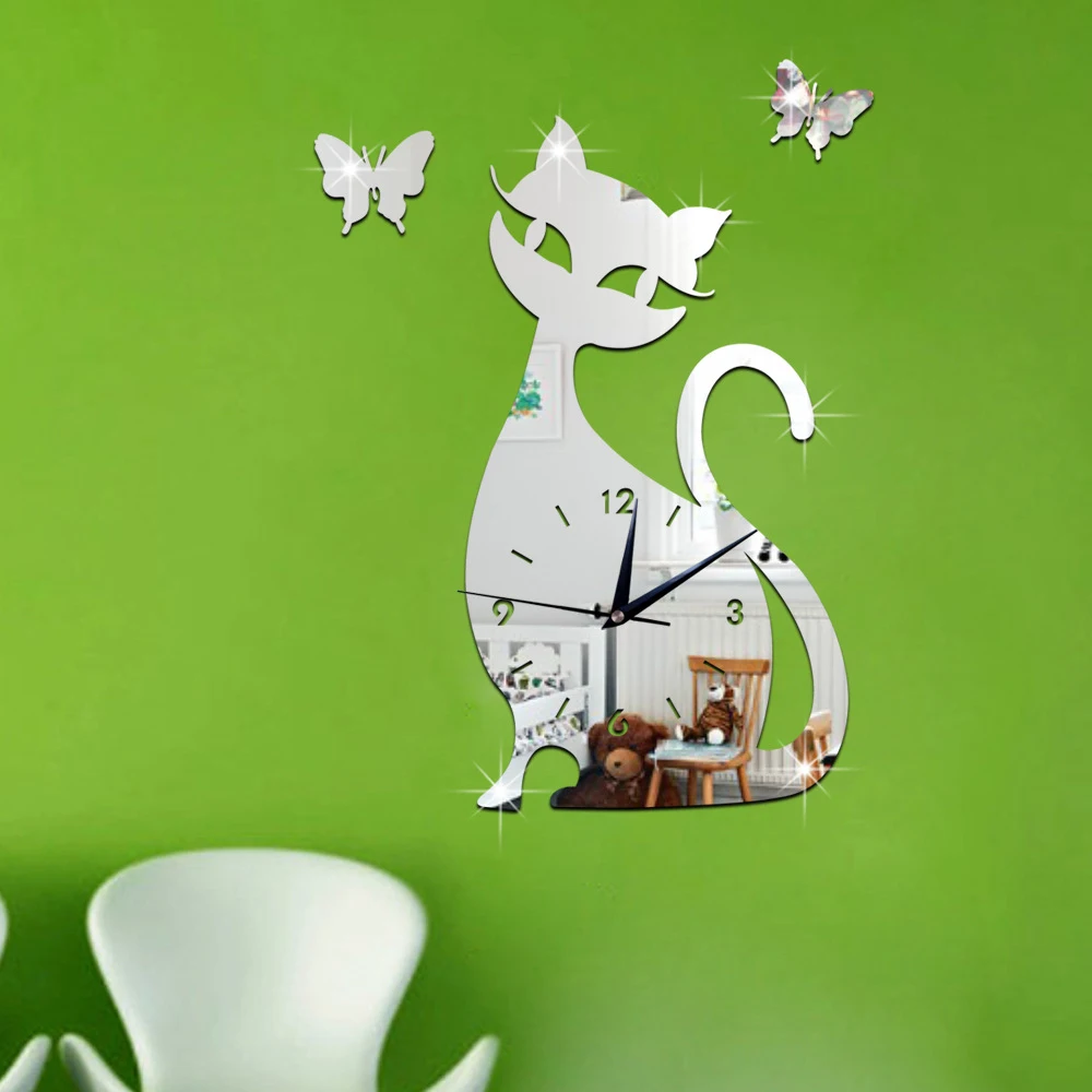 (Распродажа) 3D домашний декор кварцевые DIY настенные часы Horloge акриловые кошки