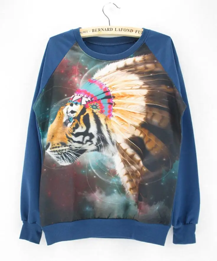 2014 New Fashion sweatshirts Long Sleeve galaxy tiger Print Loose