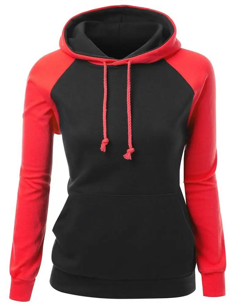 2018 Women Khaki Hooded Sweatshirt Long Sleeve Splice hoodies for women Striped women's