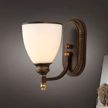 

European classic white glass lampshade double head wall lamp retro paint iron LED lighting corridor decoration E14