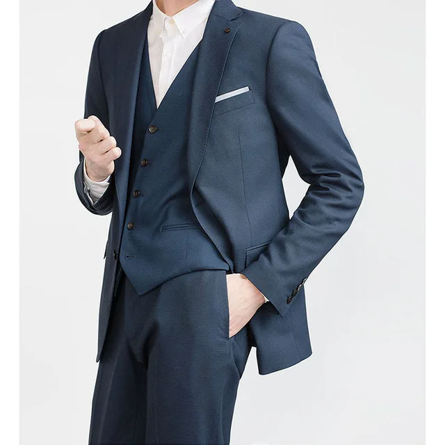 

2018 Dark Blue Men Suit For Wedding Bespoke Men Slim Fit Suits Tailor Made Mens Suits With Pants (Jacket+pants+vast)