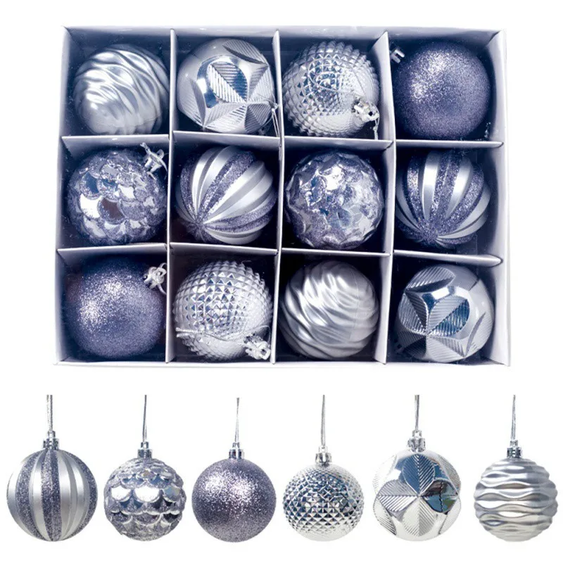 free shipping 12PCS Christmas Hanging Decoration 6cm Household Hanging Decoration Ball For Christmas Tree - Цвет: Серебристый