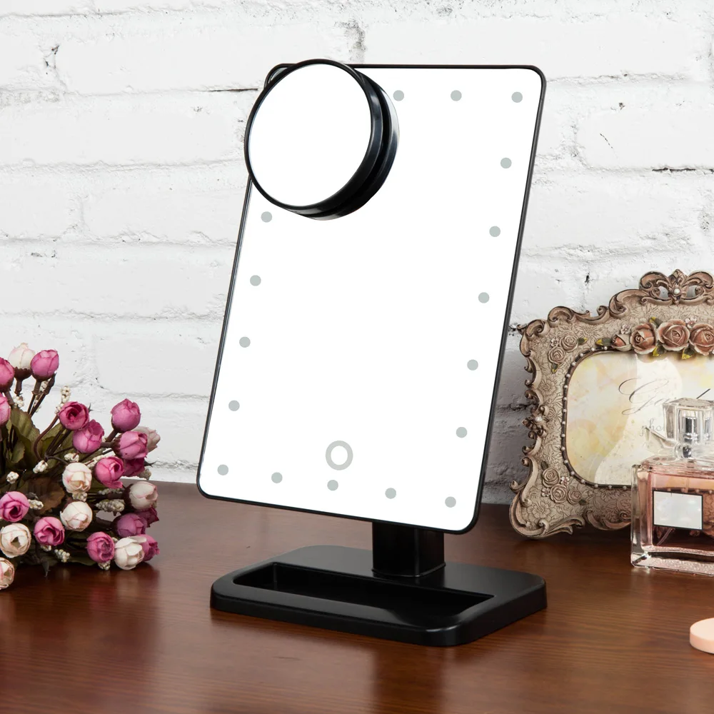 Регулируемая 20 светодиодный ных ламп для макияжа Косметическое туалетное зеркало настольная подставка для макияжа Зеркала вращающиеся с 10X увеличительным присоском зеркало