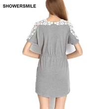 SHOWERSMILE Brand Clothing Tshirt Mini Dress Fashion Plus Size Summer Dress Womens Embroidering Designs Short Sleeve Cotton