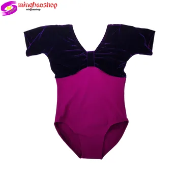 

Children's dance wear short-sleeved gymnastics practice clothes gold velvet jumpsuit girls half-sleeved velvet body suit 2019
