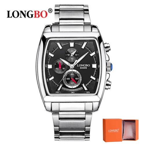 LONGBO Топ бренд модные мужские часы Топ бренд класса люкс квадратный циферблат Мужские Спортивные кварцевые часы водонепроницаемые часы Relogio Masculino - Цвет: Silver black
