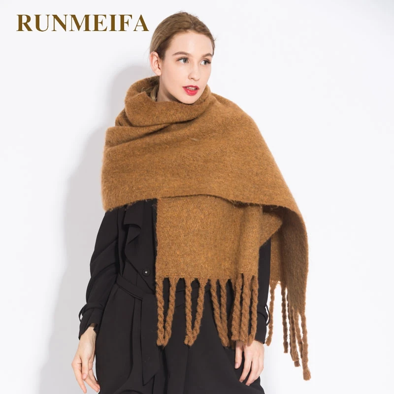 Новинка 2018 Женский/Дамский зимний теплый кашемировый однотонный шарф RUNMEIFA из