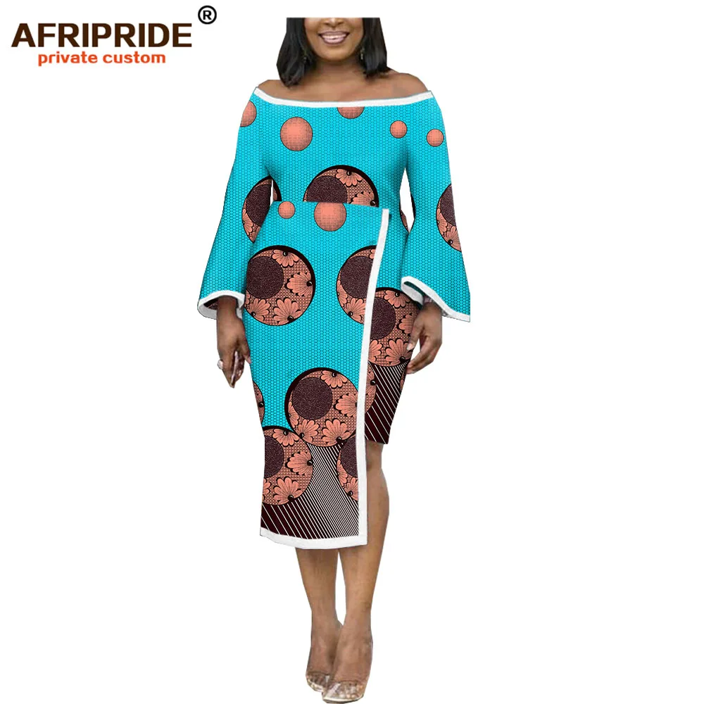 Африканские платья для женщин AFRIPRIDE customizedn ankara принт с расклешенными рукавами до середины икры Длина женское восковое платье карандаш A1925028