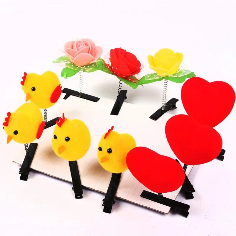 Cute Fashion hair accessories hairpin Toy Flowers Chicks Heart  Butterfly shape elastic hairpin to Princess Baby girl birthday, children's day love gift (3)