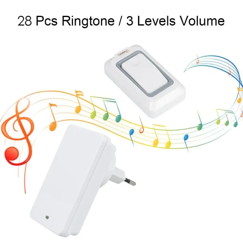

Waterproof Touch LED Door Bell EU/US Plug Wireless DoorBell kits 1 Push Doorbells Button+1 Receiver No Battery For Home Switch