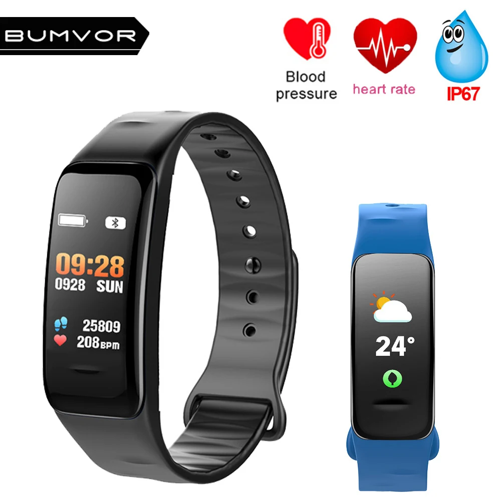 

2018 Smart bracelet C1s Color screen Waterproof wristband heart rate monitor Blood pressure measurement Fitness tracker watch