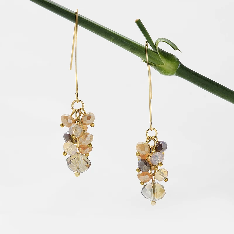 Wild&Free Vintage Crystal Beads Dangle Drop Earrings For Women Girl Gold Hook Long Earrings Romantic Wedding Jewelry Gift