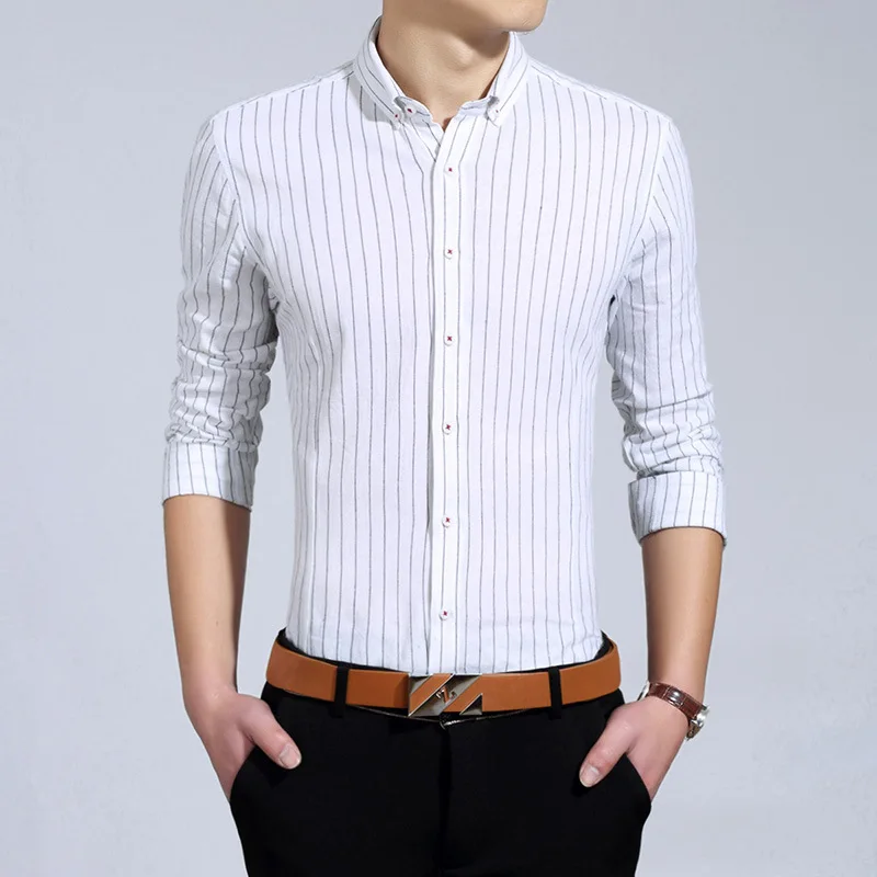 Новые мужские рубашки с длинным рукавом Slim Fit рубашка полосатая Хлопковая мужская рубашка плюс размер 2XL 3XL брендовая одежда - Цвет: 03