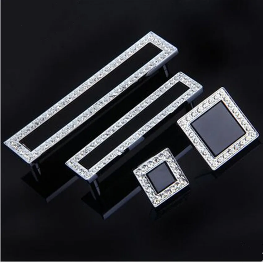 Image 96 128mm fashion deluxe black silver villa furniture decoration handles black glass k9 crystal tv cabinet cupboard door habdles