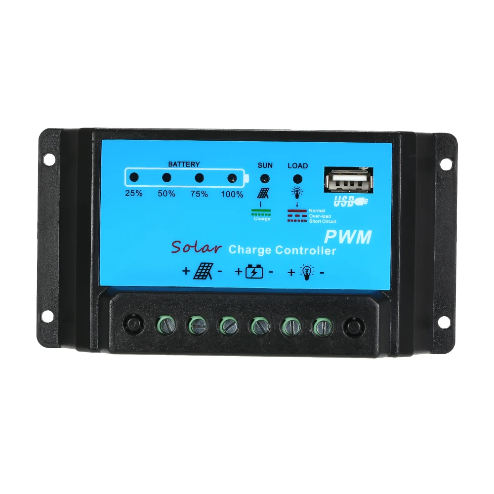 Универсальный 10A Контроллер заряда солнечной панели контроллер батареи PWM 12 V/24 V Интеллектуальный регулятор с USB 5 V
