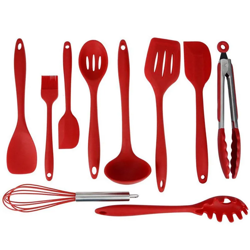 

Silicone Kitchen Cooking Utensils Set of 10 Pieces Premium Heat Resistant and Non-Stick Kitchen Baking Tools silicone utensli