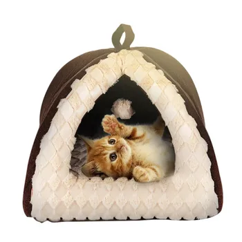

Foldable Washable and Removable Cat Castle Warm PV Velvet Dog Cat Puppy House Little Dogs Tent Shaped House Dog&Cat Accessories
