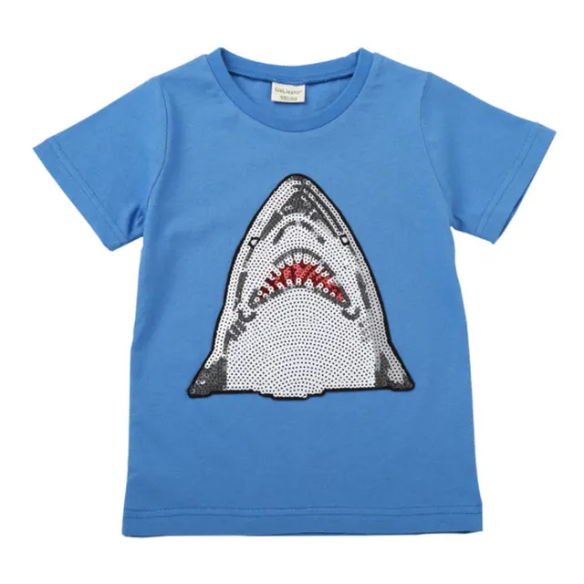 new hot style boy tops cotton T-shirts sequin decoration Jaws shark T-shirt cartoon paillettes T shirt for boys kids gifts 2-8T 1