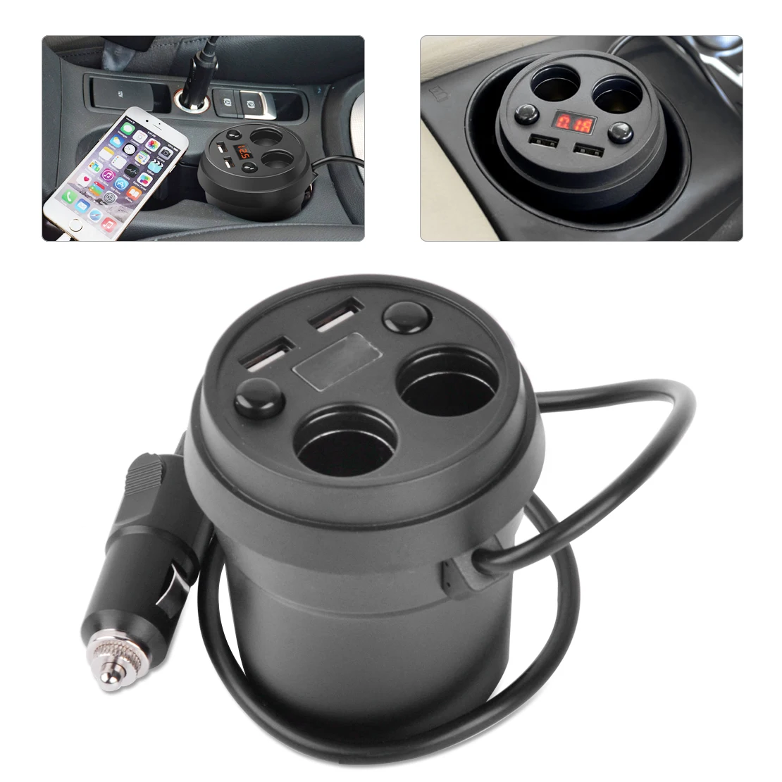 

CITALL Car Auto 2 Socket Cigarette Lighter Dual USB Voltage Power Charger Adapter Cup LED Display for Mercedes Audi A4 A6 Mazda