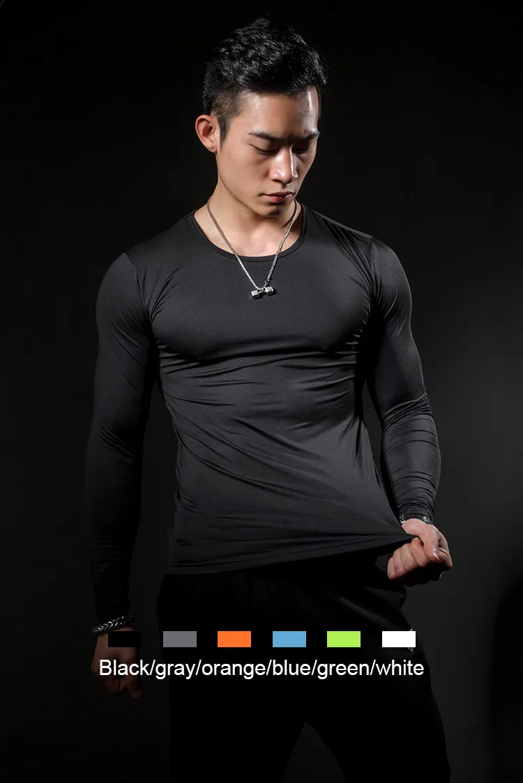 Модная однотонная быстросохнущая компрессионная рубашка для бодибилдинга, футболка с длинными рукавами размера плюс, одежда для фитнеса, однотонные Топы