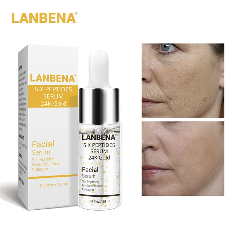 

LANBENA Six Peptides Essence Serum Pure 24K Gold Face Serum Anti-Aging Anti Wrinkle Hyaluronic Acid Collagen Moisturizing Firm