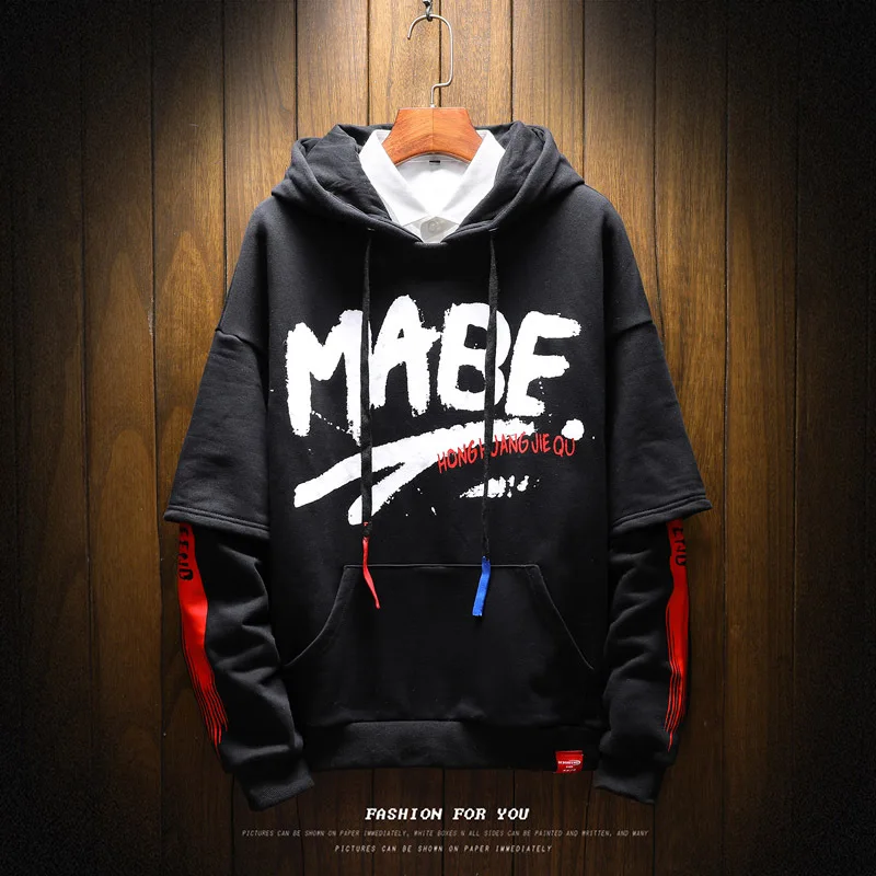 

Hip hop men's round neck pullover T-shirt Spring and autumn Korean version of the trend loose large size