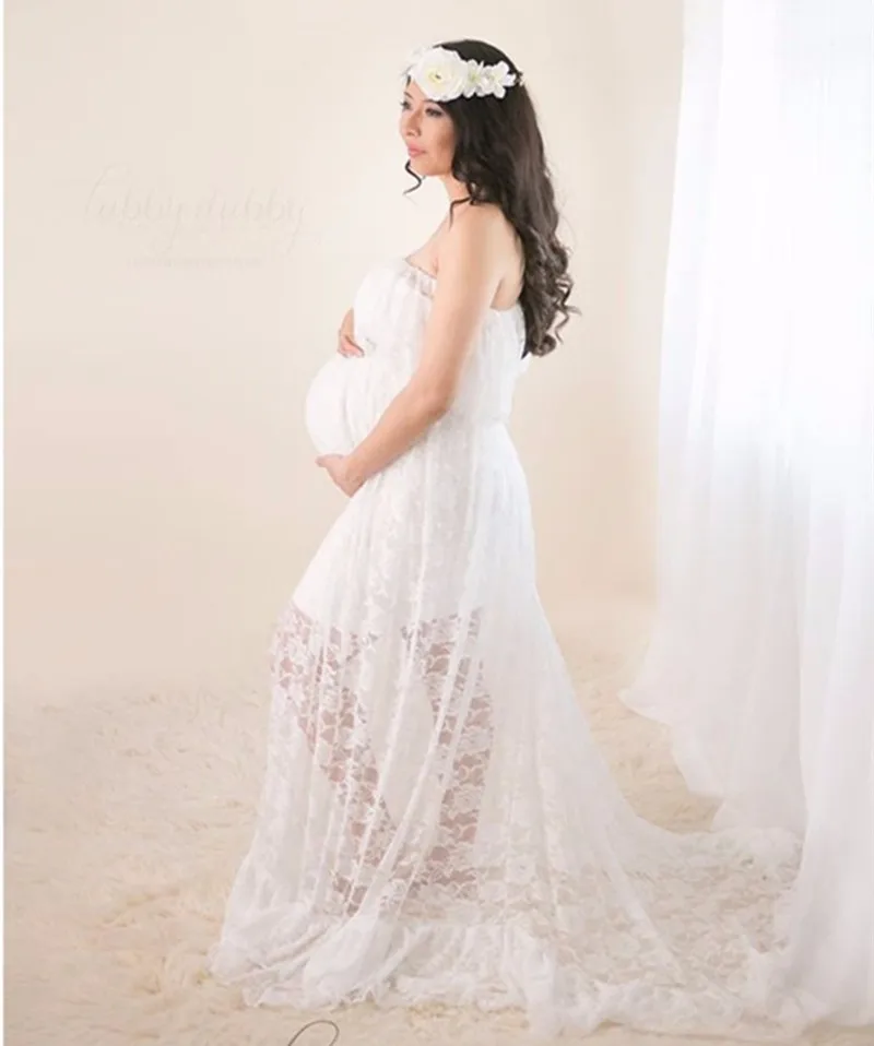 

Le Couple Fashion Maternity Dress Lace Slash Neck Maternity Dresses Sleeveless Maternity Photography Props For pregnant dress