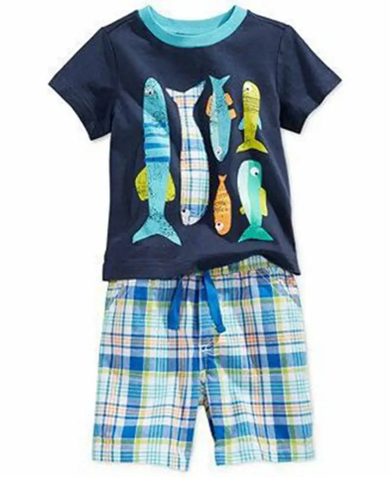 Летние комплекты детской одежды пижамы для мальчиков Комплекты одежды для сна для маленьких девочек хлопковые рубашки с короткими рукавами и шорты с героями мультфильмов