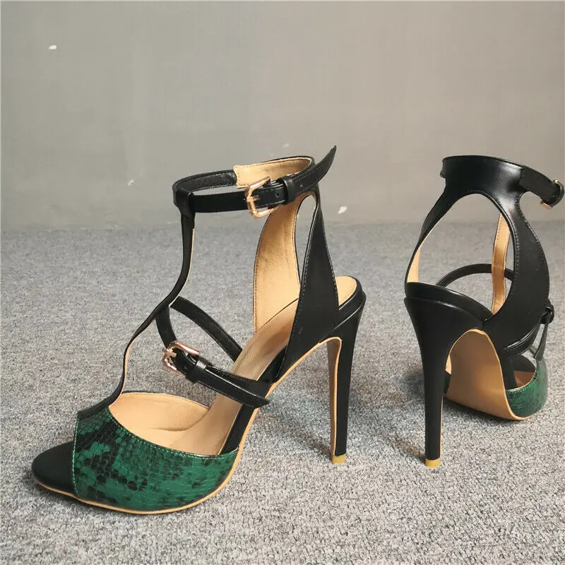 Moraima Snc/пикантные женские босоножки на высоком каблуке с открытым носком и Т-образным ремешком; женская летняя Клубная обувь для вечеринок; обувь на тонком каблуке из змеиной кожи в стиле пэчворк